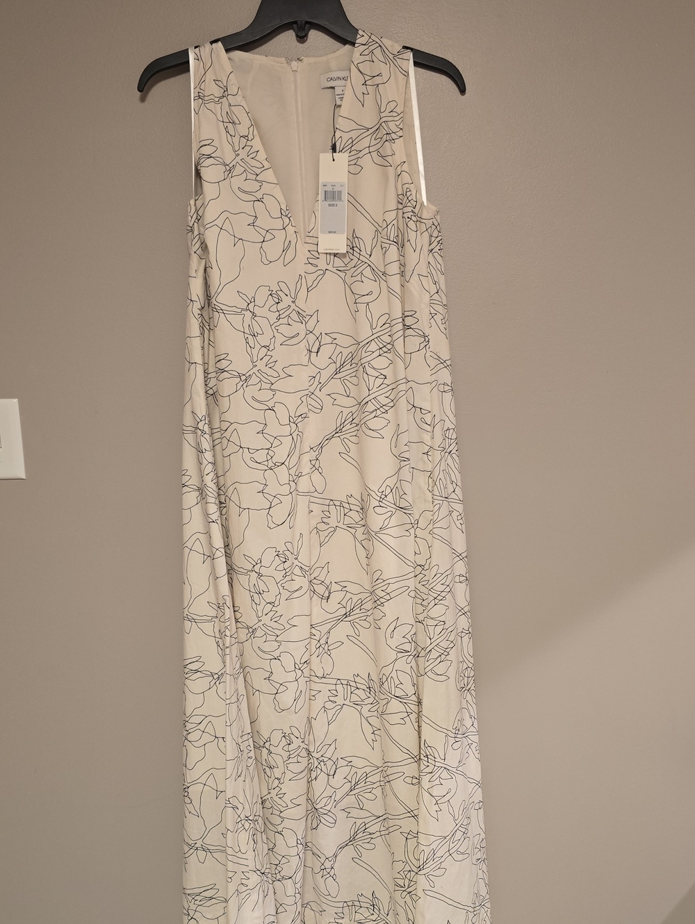 Calvin Klein Cream Maxi Dress with Gray Floral Line Print